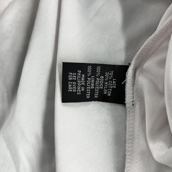 By & By dress womens size M Flare Neck Aqua Blue white Lace skirt lined - Picture 8 of 12